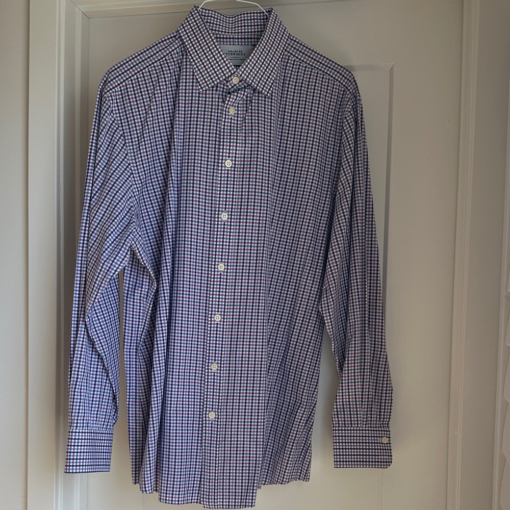Charles Tyrwhitt Blue and White Checkered Shirt